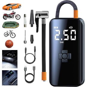 Setber Tire Inflator Portable Air Compressor - with Battery,12V DC Electric,LED Light and Phone Charging - One Click Smart Pump Auto Shut-Off with Pressure Gauge for Multiple devices (150 PSI)