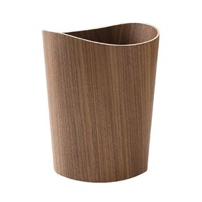 2.3 Gallons Wood Trash Can Wastebasket for Home or Office, Japanese-style natural wood Round Wastebasket, Lightweight, Sturdy for Under Desk, Kitchen, Bedroom, Den, Hotel, or Kids Room (Dark Wood-A)