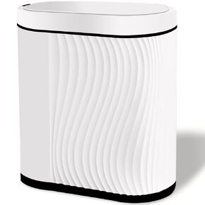 GloDeals Bathroom Trash Can with Lid Automatic Garbage Can, 2 Gallon Slim Smart Trash Can, Small Plastic Trash Bin, Touchless Motion Sensor Trash Can for Bedroom, Bathroom, Office (Cream/Gold Trim)