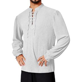 Runcati Mens Medieval Pirate Shirt Viking Renaissance Lace Up Long Sleeve Gothic Halloween Victorian Costume Tops