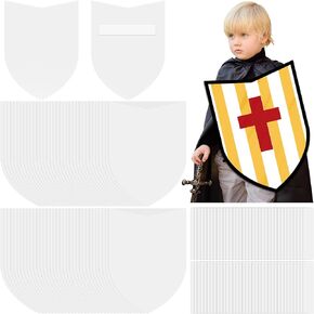 ReliThick 36 Pcs Blank Paper Shields for Kids DIY Cardboard Shields Craft to Decorate with Handles for Markers Crayons Paint Party Gift Dramatic Play Castle Activities