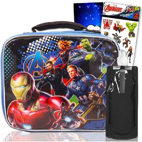 Beach Kids Avengers Lunch Box Set - Bundle with Avengers Lunch Box for Boys, Water Pouch, Stickers, More | Avengers Lunch Bag