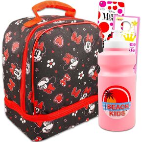 Disney Minnie Mouse Lunch Bag for Girls with 2 Compartments, Water Bottle, Stickers, More