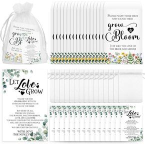 Ctosree 100 Set Wedding Favors for Guests Bulk Include 100 Pcs Self Adhesive Seed Packets Kraft Paper Seed Envelopes 100 Pcs Let Love Grow Cards 100 Pcs Organza Gift Bags for Bridal Shower (Classic)