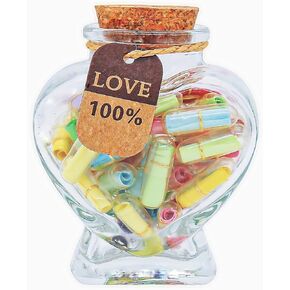 HYOUCHANG Capsule Letters Message in A Bottle - Love Pills - The Love Gifts for Boyfriend and Girlfriend (Heart-shaped Mixed Color 50)