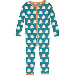 KicKee Print Convertible Sleeper, Long Sleeve Footless Bodysuit, One-Piece Ultra Soft Sleepwear (Seagrass Tacos - 3-6 Months)