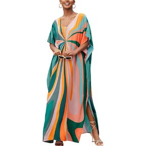 IMAGEKOPE kaftan for women plus size bathing suit cover up vneck batwing dress loose fit moroccan caftan mumu dresses for women