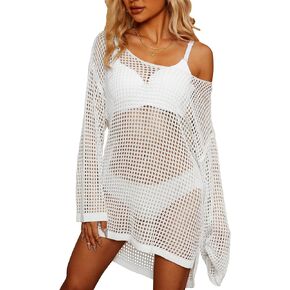 Gowpug Crochet Swimsuit Cover Up for Women 2024 Bathing Suit Cover Ups Sexy Knit Swimwear Coverups Long Sleeve Beach Cover Up