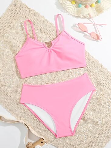 طقم بيكيني من قطعتين للفتيات من Milumia مزود بحلقة ربط وحزام سباغيتي لباس السباحة in Kuwait