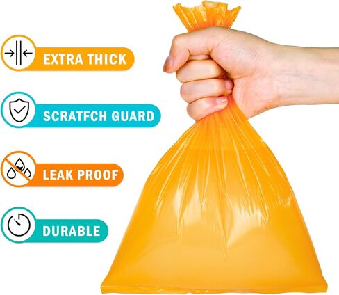 أكياس فضلات القطط من هابي سيل، 120 كيسًا من أكياس فضلات الكلاب المعطرة، أكياس التخلص من نفايات الكلاب، مانعة للرائحة للحيوانات الأليفة من الكلاب والقطط، برتقالي، مقاس M in Kuwait