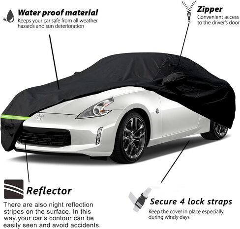 أغطية سيارة YIXIN مقاومة للماء لـ 2009-2022 Nissan 370Z / 370Z Nismo غطاء سيارة 190T يناسب العملاء 100% حزام مقاوم للماء وسحاب باب مزدوج يصل إلى 174 بوصة طول in Saudi Arabia