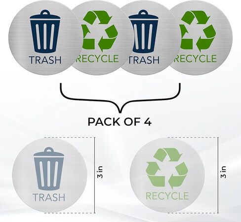Recycling Stickers for Trash Can - (Pack of 4) 3" Round Labels Self-Adhesive Backing. Trash Recycle Stickers Silver Finished. Waterproof for Indoor and Outdoor Use. (Midnight Blue/Forest Green) in Saudi Arabia