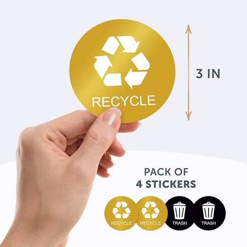 Recycling Stickers for Trash Can - (Pack of 4) 3" Round Labels Self-Adhesive Backing. Trash Recycle Stickers Silver Finished. Waterproof for Indoor and Outdoor Use. (Midnight Blue/Forest Green) in Saudi Arabia