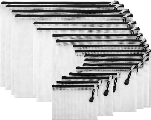 SUBANG 12 Pieces Black Zipper Pouch Zipper File Bags Mesh File Folders with Grid Travel Pouch, 6 Sizes in Kuwait