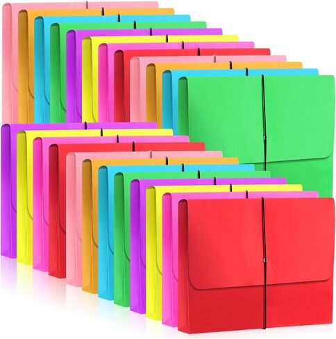 24 Pack Bulk Expanding File Folder Pocket Wallet with Flap and Cord Closure, 2" Expansion, Letter Size, Assorted Colors File Organizer for Office School Classroom Document Storage in Saudi Arabia