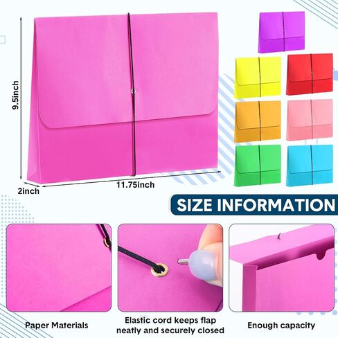 24 Pack Bulk Expanding File Folder Pocket Wallet with Flap and Cord Closure, 2" Expansion, Letter Size, Assorted Colors File Organizer for Office School Classroom Document Storage in Saudi Arabia
