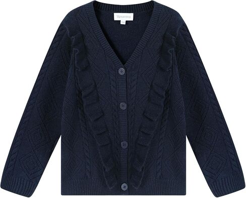 سترة صوفية للفتيات برقبة على شكل حرف V للزي المدرسي سترة مكشكشة محبوكة مفتوحة من الأمام للأطفال in Kuwait