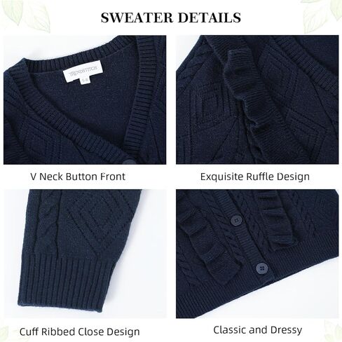 سترة صوفية للفتيات برقبة على شكل حرف V للزي المدرسي سترة مكشكشة محبوكة مفتوحة من الأمام للأطفال in Kuwait