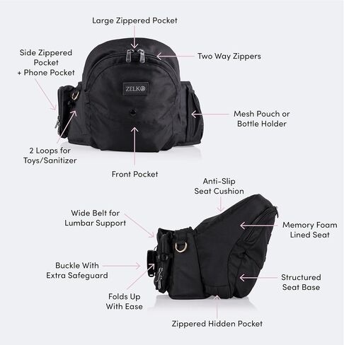 ZELKO Baby Hip Carrier - حامل مقعد الأطفال المعتمد من CPC مع حزام خصر قابل للتعديل وجيوب متعددة وسماعات رأس للأطفال - حامل أطفال مريح للأطفال حديثي الولادة إلى الأطفال الصغار بوزن 8-33 رطلاً (رمادي، فضي) in Saudi Arabia
