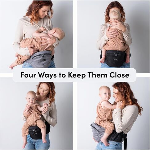 ZELKO Baby Hip Carrier - حامل مقعد الأطفال المعتمد من CPC مع حزام خصر قابل للتعديل وجيوب متعددة وسماعات رأس للأطفال - حامل أطفال مريح للأطفال حديثي الولادة إلى الأطفال الصغار بوزن 8-33 رطلاً (رمادي، فضي) in Saudi Arabia