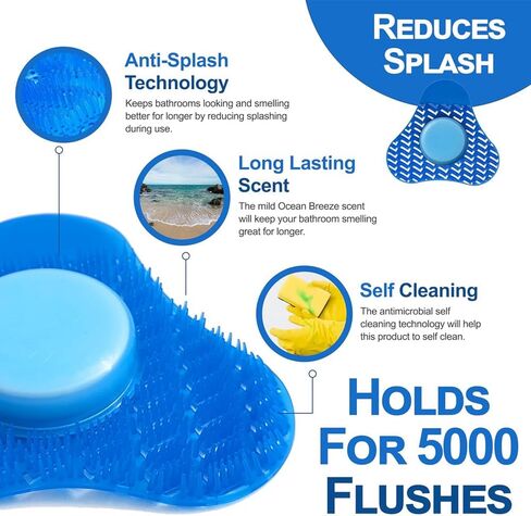 Urinal Screen Deodorizer with Urinal Cakes, Janitorial Urinal Deodorizer Urinal Cakes, Bio Enzyme Anti Splash Urinal Blue Mats for Commercial Use-Public Restrooms, Gas Stations-Ocean Blue Scent (3) in Saudi Arabia