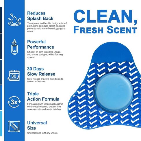 Urinal Screen Deodorizer with Urinal Cakes, Janitorial Urinal Deodorizer Urinal Cakes, Bio Enzyme Anti Splash Urinal Blue Mats for Commercial Use-Public Restrooms, Gas Stations-Ocean Blue Scent (3) in Saudi Arabia