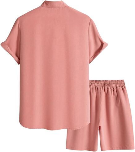 GORGLITTER Men's 2 Piece Outfits Short Sleeve Pockets Front Button Down Shirt and Drawstring Shorts Set Tracksuit in Saudi Arabia