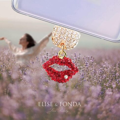 ELISE & FONDA TP71 Type-C منفذ شحن USB كريستال مضاد للغبار قابس مثير قبلة الشفاه للهاتف الخلوي لهاتف Samsung Galaxy/Huawei/OnePlus/Xiaomi/oppo هواتف Android الجديدة (أحمر) in Saudi Arabia