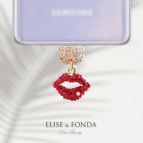 ELISE & FONDA TP71 Type-C منفذ شحن USB كريستال مضاد للغبار قابس مثير قبلة الشفاه للهاتف الخلوي لهاتف Samsung Galaxy/Huawei/OnePlus/Xiaomi/oppo هواتف Android الجديدة (أحمر) in Saudi Arabia