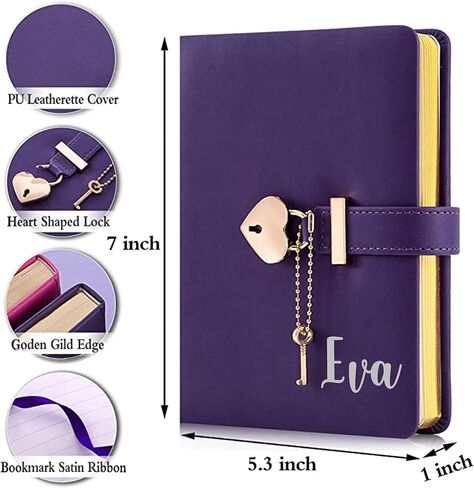 مذكرة قفل على شكل قلب من Poshieca مع مفتاح بغلاف جلدي من البولي يوريثان، منظم شخصي، دفتر سري للفتيات والنساء مقاس B6 5.3 × 7 بوصة (وردي) in Kuwait