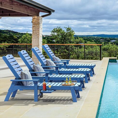 YITAHOME Outdoor Chaise Lounge Set of 4 for Outside with Retractable Tray, Patio Lounge Chair with 5-Position Backrest & Wide Armrests, Waterproof Chaise Lounge Outdoor for Garden Poolside Deck (Navy) in Saudi Arabia