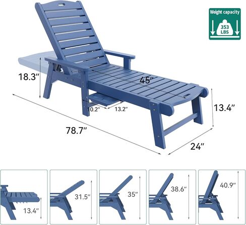 YITAHOME Outdoor Chaise Lounge Set of 4 for Outside with Retractable Tray, Patio Lounge Chair with 5-Position Backrest & Wide Armrests, Waterproof Chaise Lounge Outdoor for Garden Poolside Deck (Navy) in Saudi Arabia