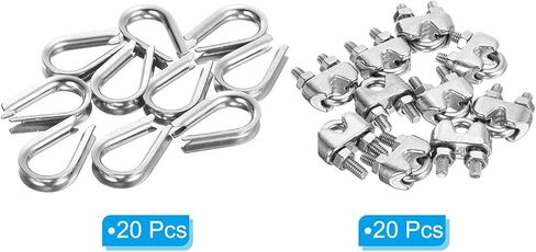 PATIKIL 5/32" Wire Rope Kit, 40 Pack M4 Wire Rope Cable Clamps & Stainless Steel Thimbles for 5/32" Diameter Wire Rope Rigging in Kuwait