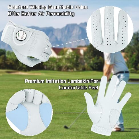 قفازات الجولف الرجالية المصنوعة من الجلد الفاخر من MAZEL لليد اليسرى، قفازات جولف ممتصة للعرق في الطقس الحار الرطب مع علامة كروية، مقاس مناسب S M L XL in Kuwait