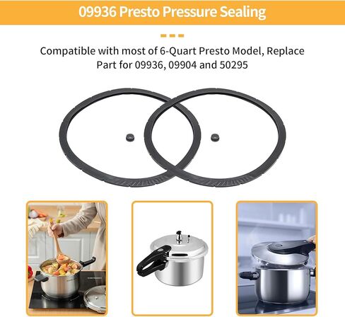 Denkuhin 09936 9936 حلقة إغلاق من السيليكون مع قابس الضغط الزائد متوافق مع نموذج طنجرة الضغط Presto 6-Quart لاستبدال 09904 و50295، حشية ختم وعاء الطبخ من الدرجة الغذائية (1+1) in Kuwait
