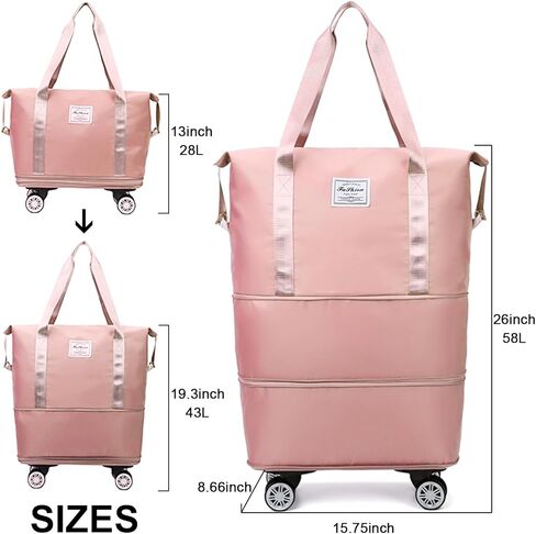 CALUOMATT Foldable Travel Bag Expandable,Rolling Duffle Bag with Wheels,Weekender Travel Bag with Detachable Rolling Wheels for Women and Men,Travel Tote Duffel Bag,Suit Weekend Black in Kuwait