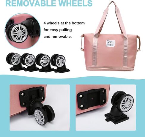 CALUOMATT Foldable Travel Bag Expandable,Rolling Duffle Bag with Wheels,Weekender Travel Bag with Detachable Rolling Wheels for Women and Men,Travel Tote Duffel Bag,Suit Weekend Black in Kuwait