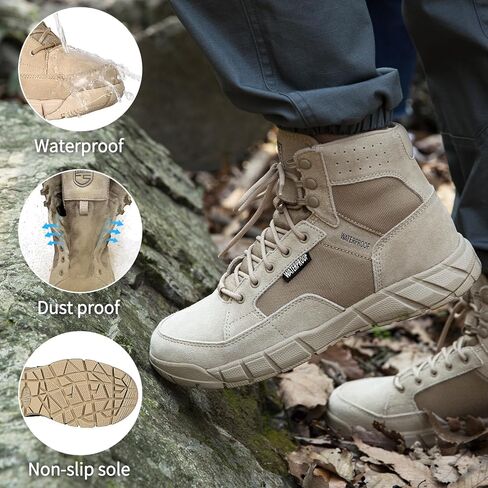 FREE SOLDIER Waterproof Hiking Work Boots Men's Tactical Boots 6 Inches Lightweight Military Boots Breathable Desert Boots(Tan 7.5) in Kuwait