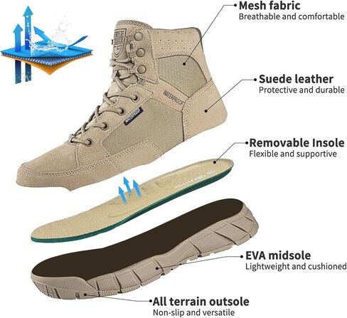 FREE SOLDIER Waterproof Hiking Work Boots Men's Tactical Boots 6 Inches Lightweight Military Boots Breathable Desert Boots(Tan 7.5) in Kuwait