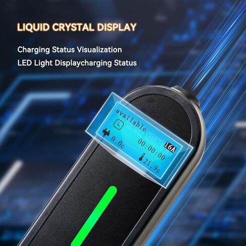 شاحن AOLITHIUM المستوى 2 EV، 32 أمبير 240 فولت SAE J1772 شاحن EV، شاحن سيارة كهربائية محمول منزلي NEMA 5-15Plug، محطة شحن EV، تيار قابل للتعديل 10-32 أمبير، كابل 16 قدم للأماكن الداخلية والخارجية in Kuwait