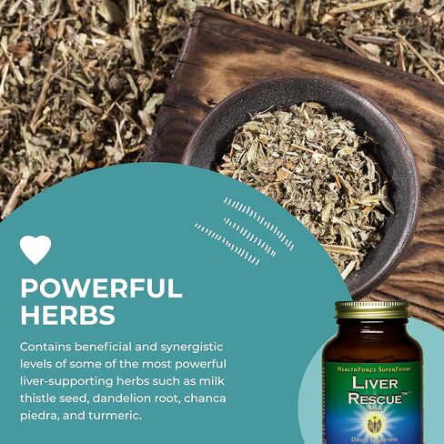 HEALTHFORCE SUPERFOODS Liver Rescue - Natural Liver Cleanse - Liver Health Formula with Milk Thistle & Dandelion Root - Gluten-Free & Vegan - 60 Capsules in Kuwait