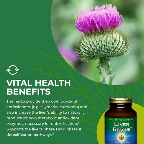 HEALTHFORCE SUPERFOODS Liver Rescue - Natural Liver Cleanse - Liver Health Formula with Milk Thistle & Dandelion Root - Gluten-Free & Vegan - 60 Capsules in Kuwait