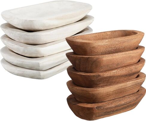 Amyhill 10 Pieces Wood Dough Bowl Rustic Bowl Bulk Vintage Wooden Dough Bowls Hand Carved Paulownia Bowls for Home Farmhouse Dining Holding Candles Making Bread Dough Fruits Supplies Decoration in Saudi Arabia