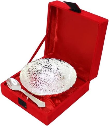 NOBILITY Bowl Spoon Set Silver Plated Dry Fruits Dessert Serving Sets for Diwali Wedding Return Gift Items Friends Family Home Decorative Corporate Gifts 6 Sets in Saudi Arabia