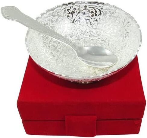 NOBILITY Bowl Spoon Set Silver Plated Dry Fruits Dessert Serving Sets for Diwali Wedding Return Gift Items Friends Family Home Decorative Corporate Gifts 6 Sets in Saudi Arabia