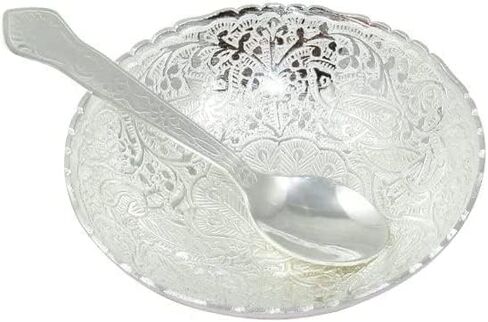 NOBILITY Bowl Spoon Set Silver Plated Dry Fruits Dessert Serving Sets for Diwali Wedding Return Gift Items Friends Family Home Decorative Corporate Gifts 6 Sets in Saudi Arabia