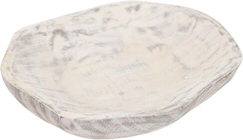 NIKKY HOME Hand Carved Dough Bowls, Natural Paulownia Wood Round Serving Bowl Decorative Wooden Tray, White in Kuwait