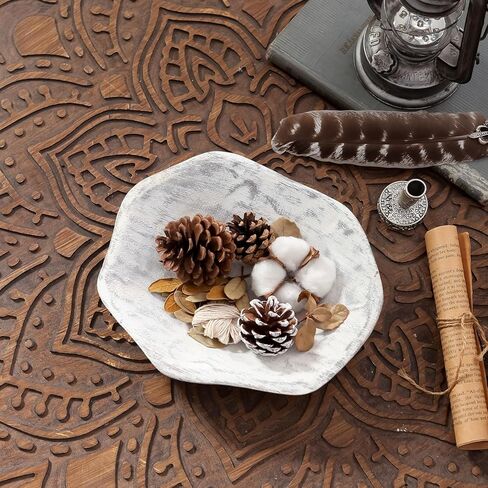 NIKKY HOME Hand Carved Dough Bowls, Natural Paulownia Wood Round Serving Bowl Decorative Wooden Tray, White in Kuwait