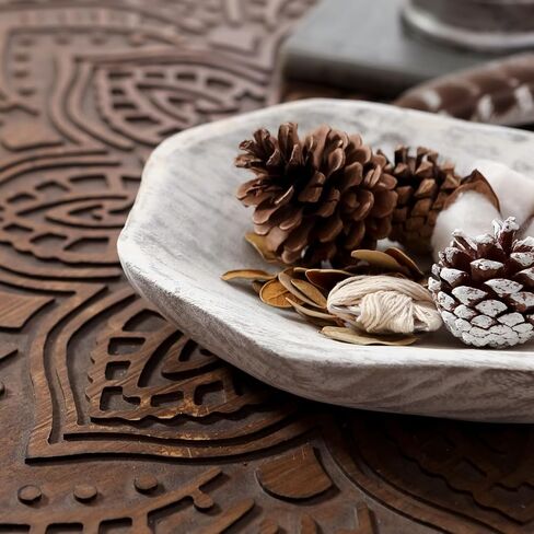 NIKKY HOME Hand Carved Dough Bowls, Natural Paulownia Wood Round Serving Bowl Decorative Wooden Tray, White in Kuwait