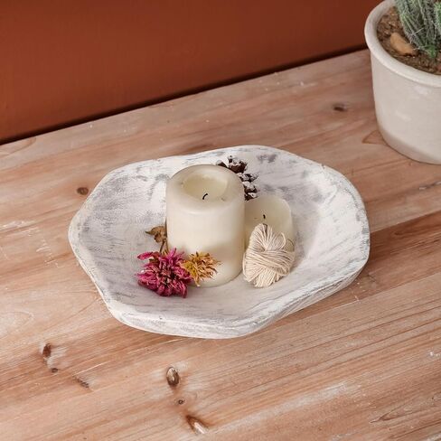 NIKKY HOME Hand Carved Dough Bowls, Natural Paulownia Wood Round Serving Bowl Decorative Wooden Tray, White in Kuwait